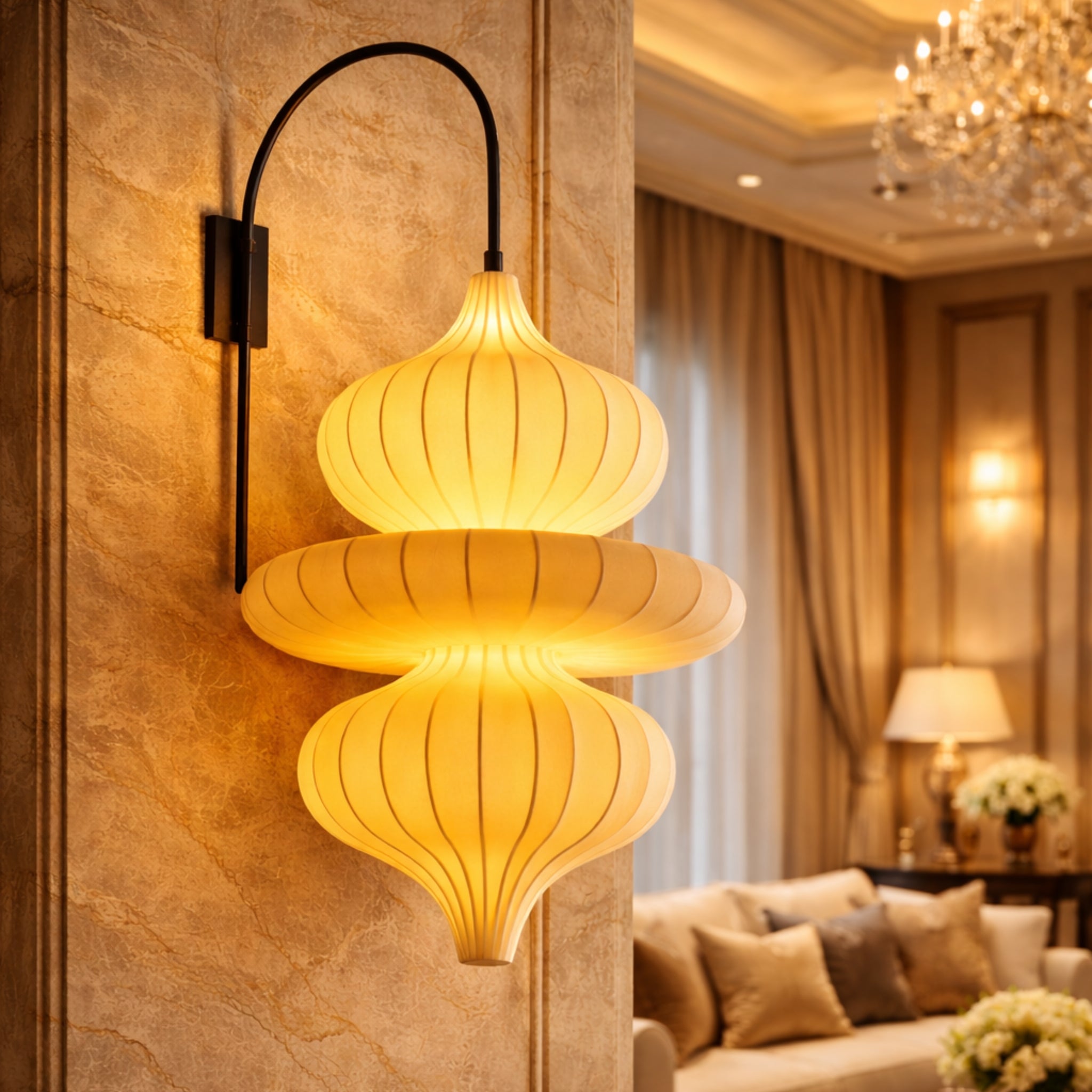 White Fabric Japanese Style Wall Lamp | Living Room, Bedroom, Hotel, Residential Space LP-110