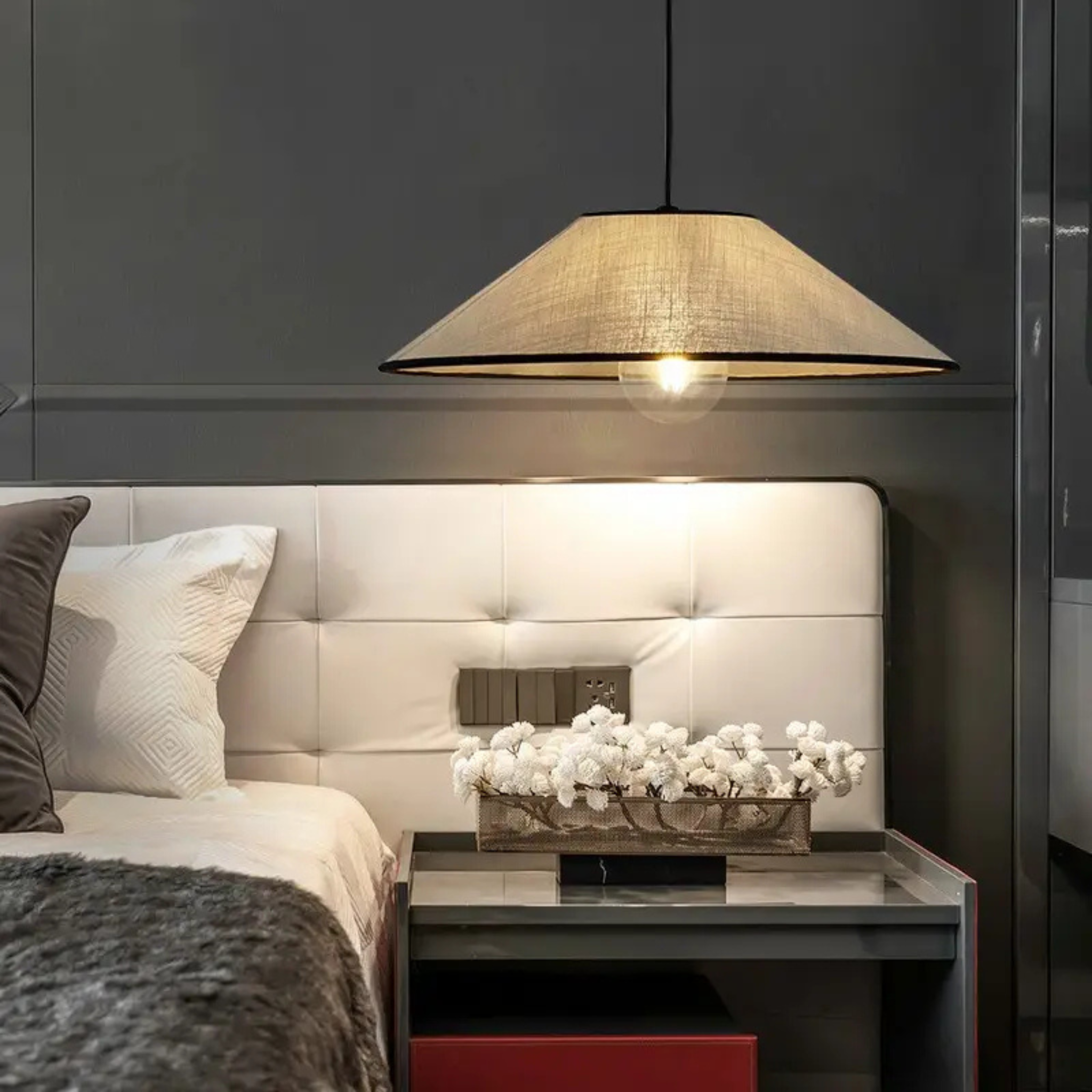 White Fabric Japanese Style Pendant Lamp | Living Room, Bedroom, Hotel, Residential Space LP-52