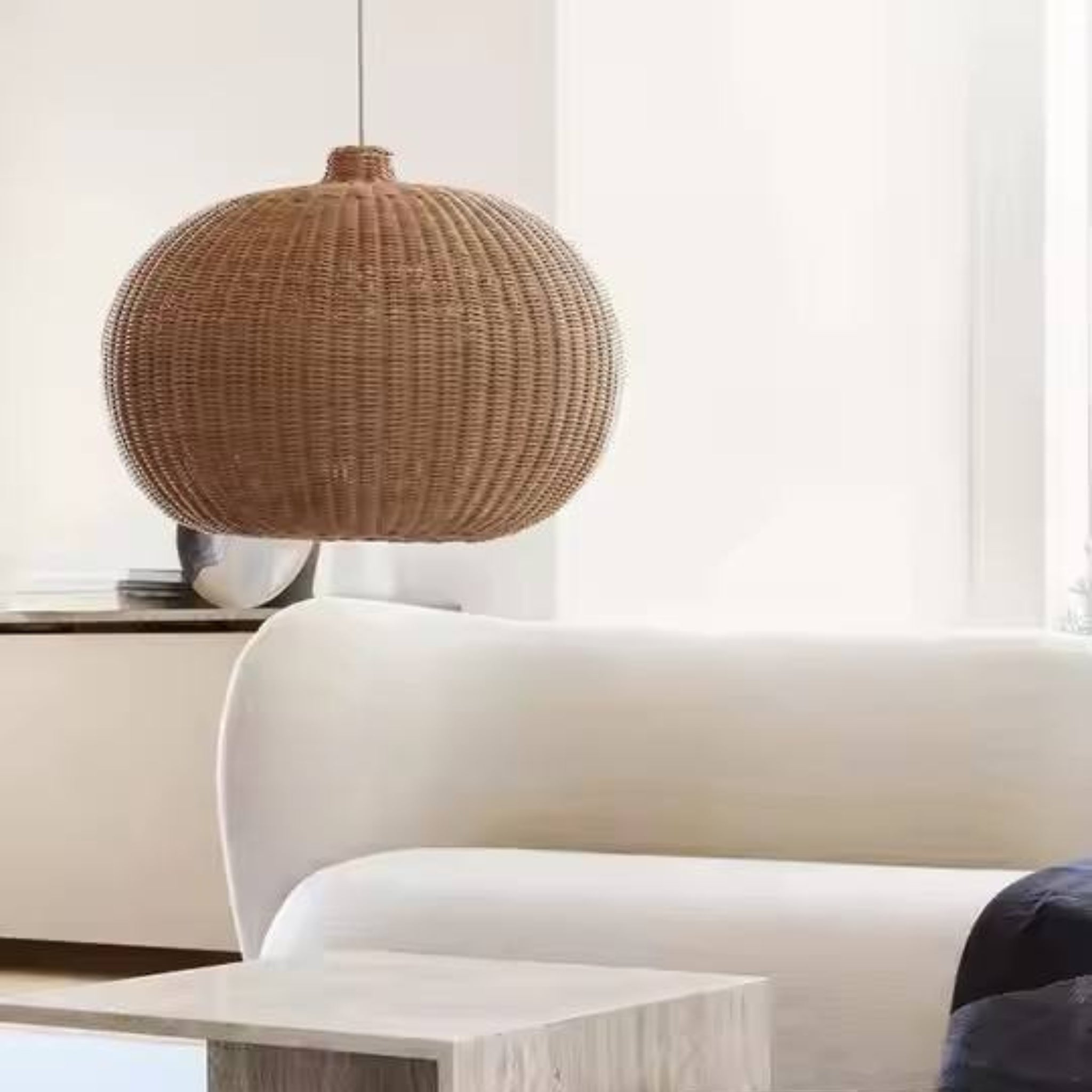 Set of 3 Natural Cane Hanging Lamps | Handcrafted Pendant Lighting for Living Room, Bedroom & Commercial Projects LP-94