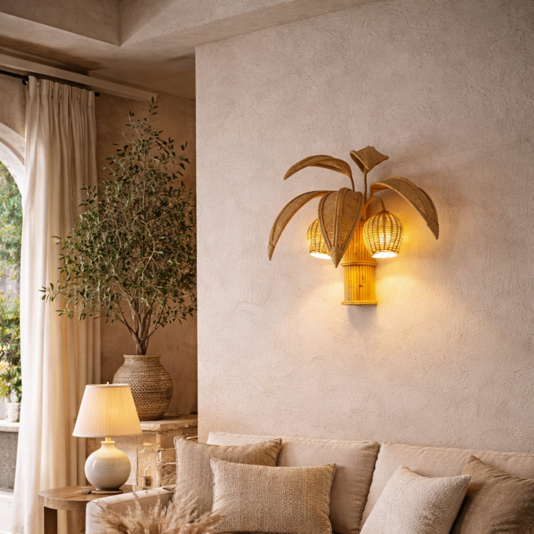 Handcrafted Rattan Wall Flower Lamp | Natural Cane Wall Light for Home & Hotels LP-105