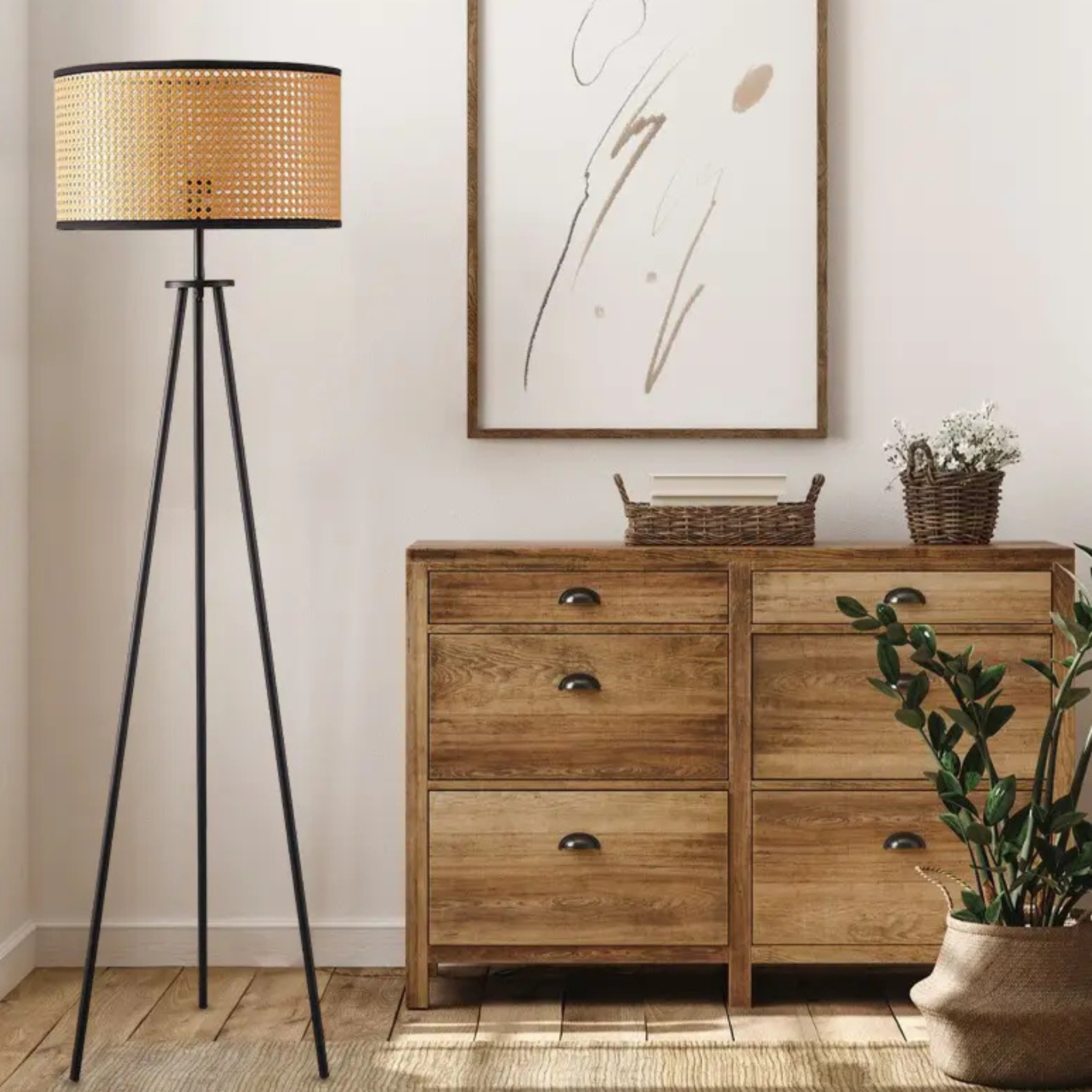 Cane Webbing Floor Lamp With Metal LP-50