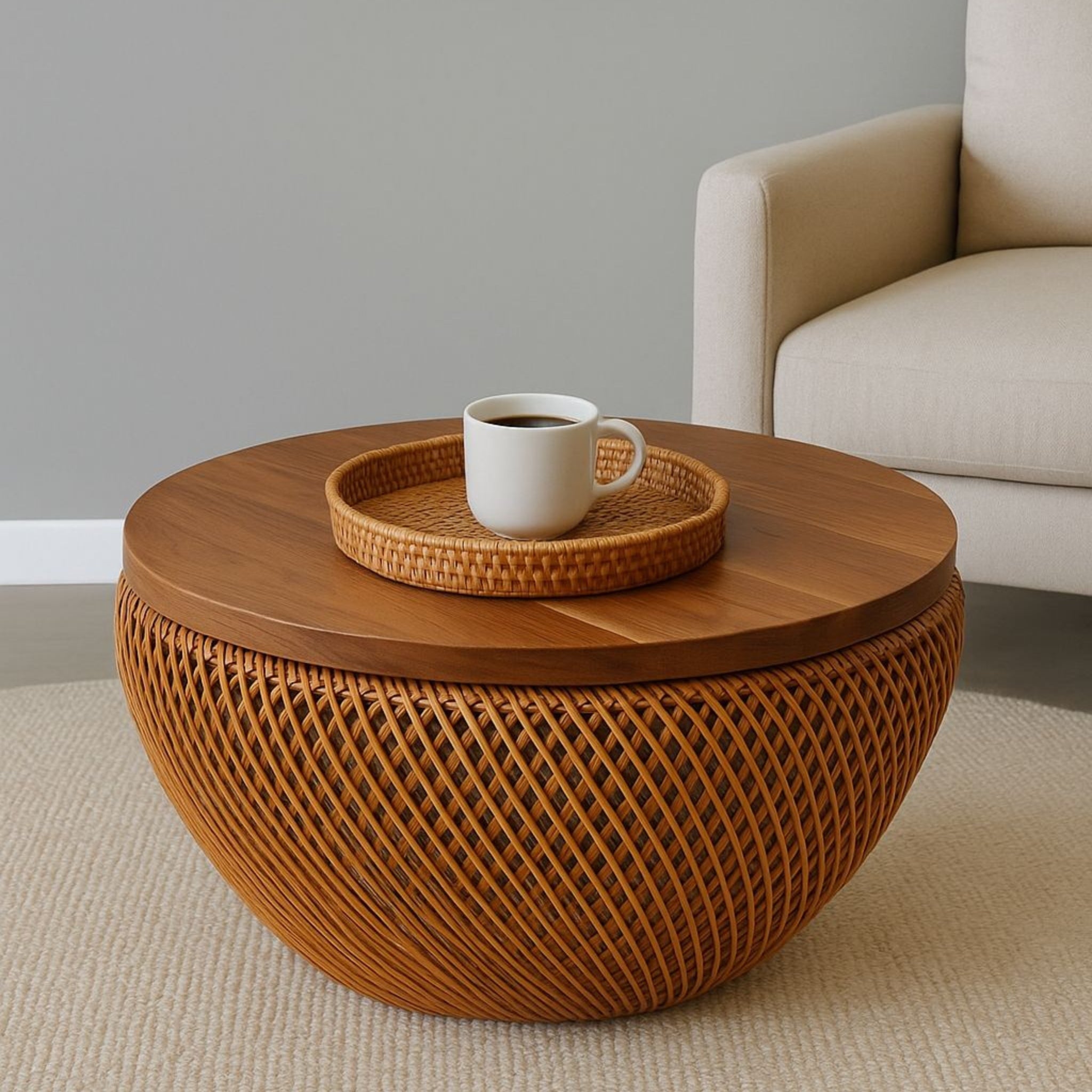 Rattan Coffee Table with Storage Unit | Cane Coffee Table