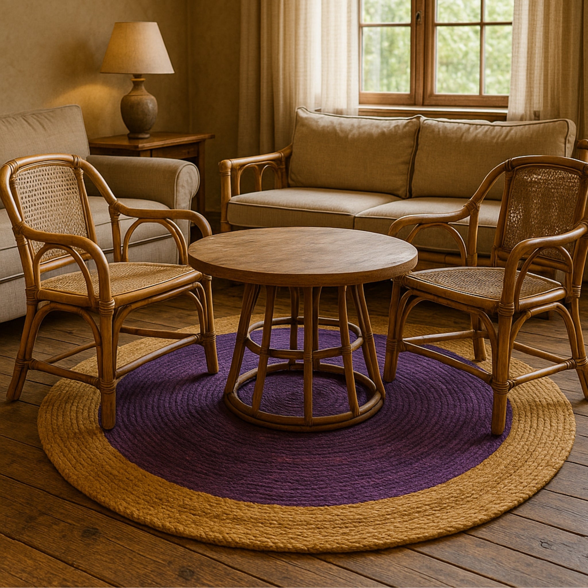 Natural Handwoven Jute Round Rug | Eco-Friendly Floor Carpet (4 ft Diameter)