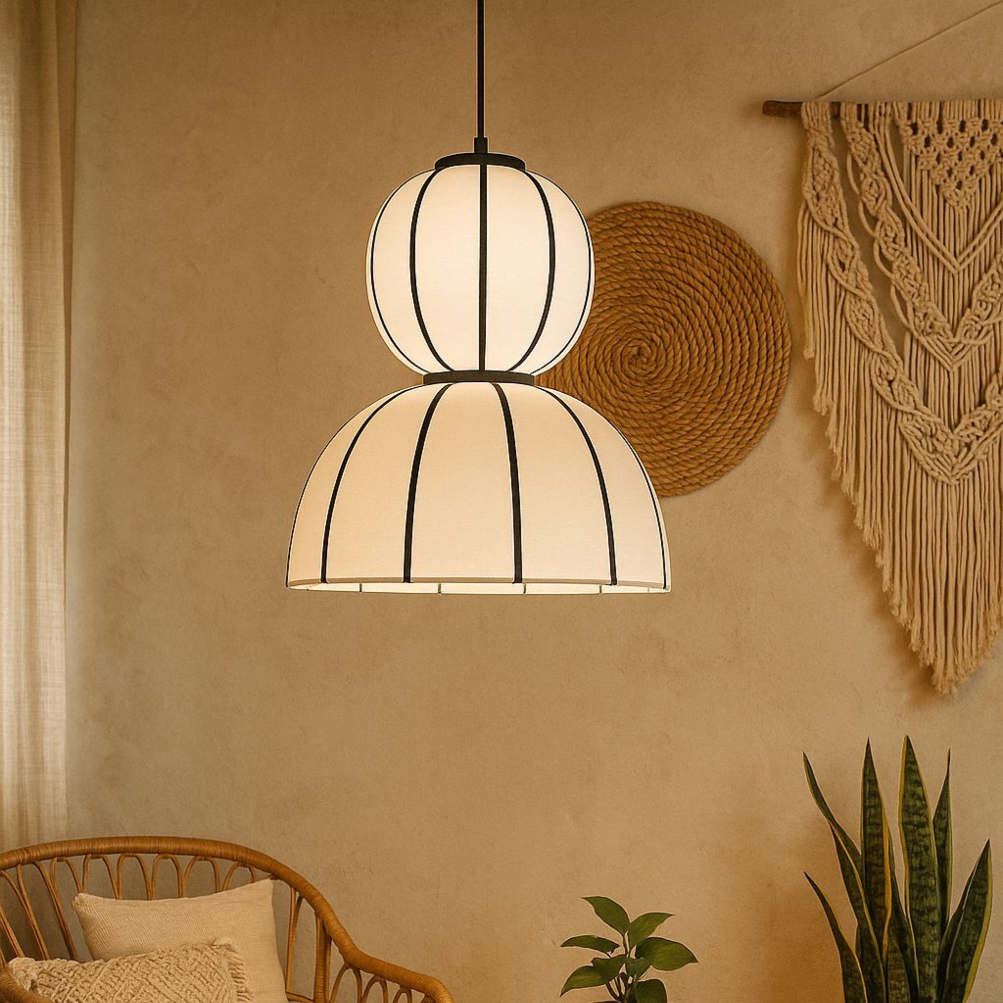 White Fabric Japanese Style Pendant Lamp | Living Room, Bedroom, Hotel, Residential Space LP-91