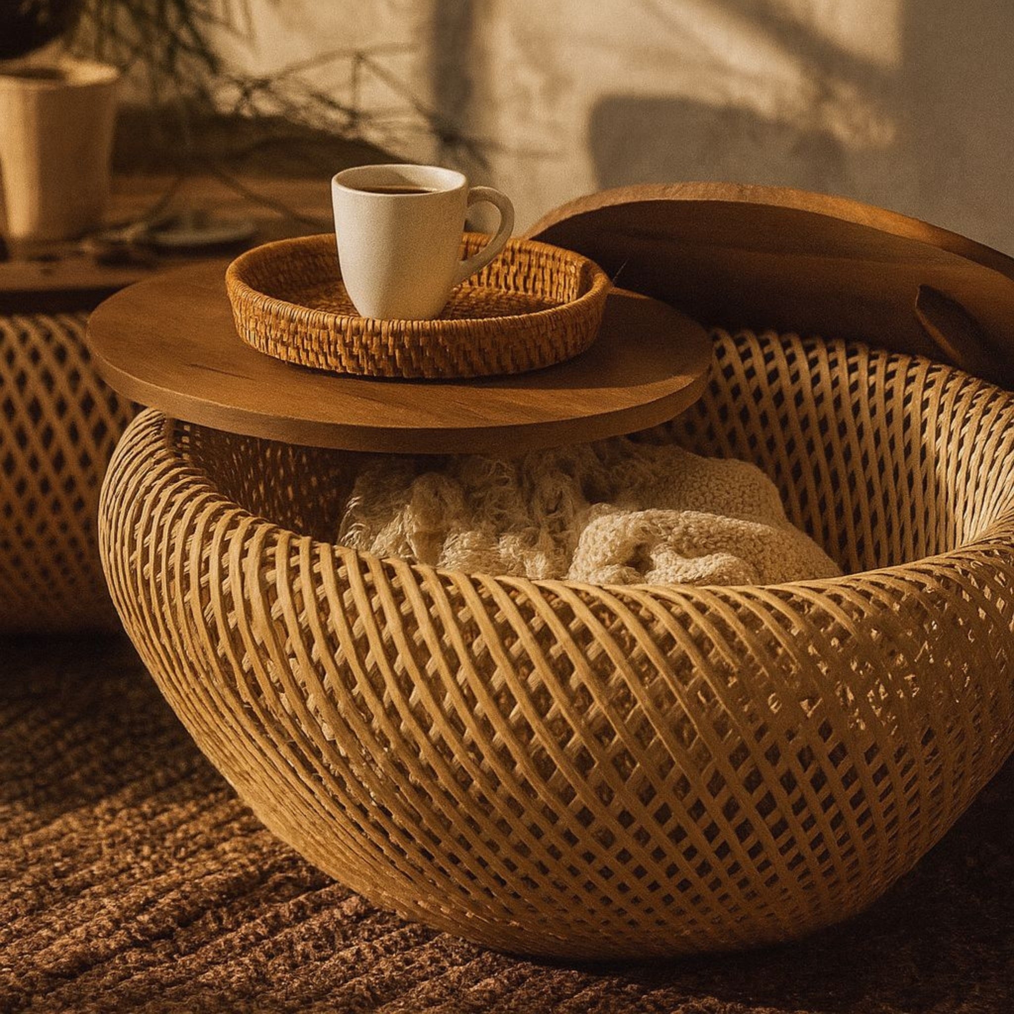 Rattan Coffee Table with Storage Unit | Cane Coffee Table