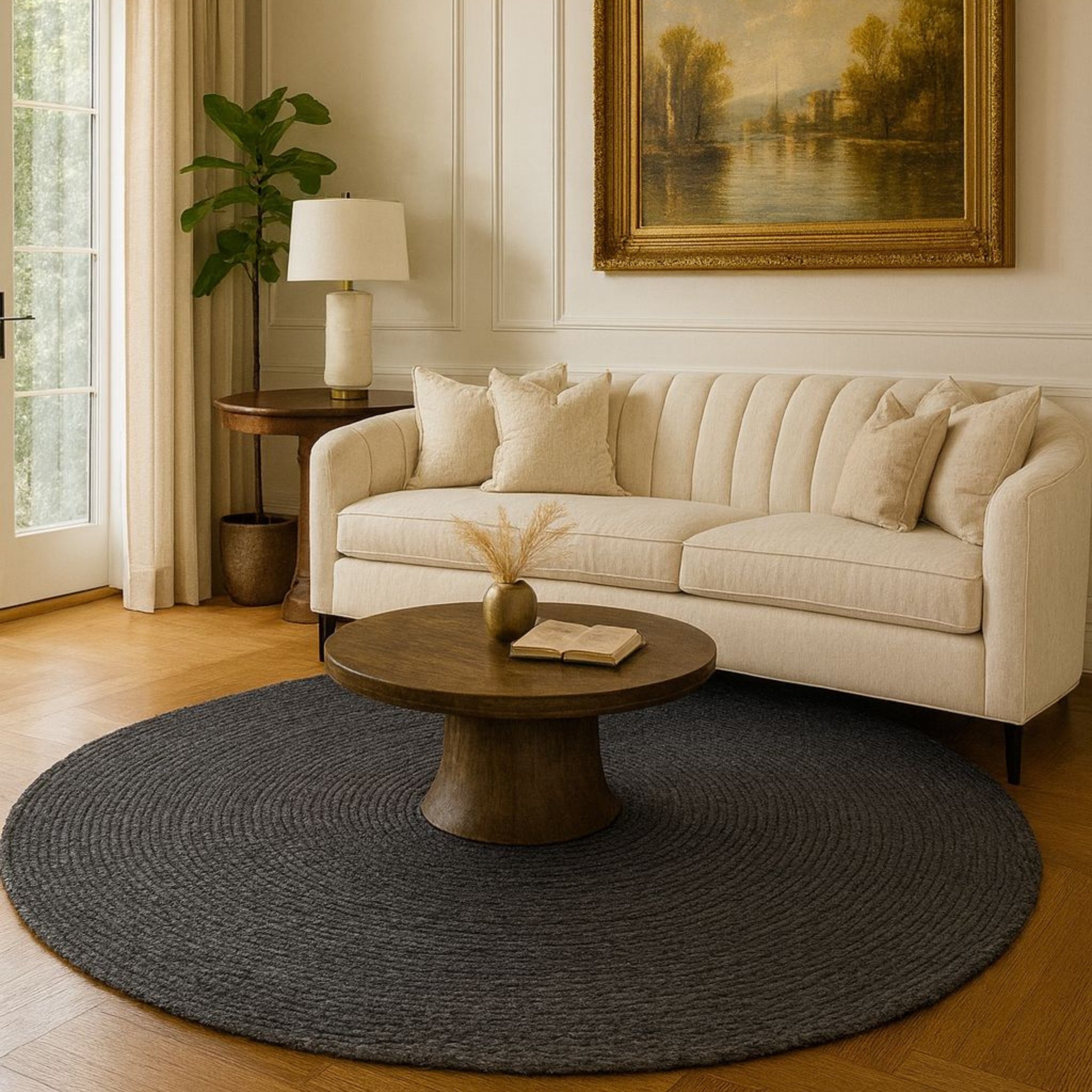 Boho Chic Black Jute Round Rug | Ideal for Residential & Commercial Spaces | RC-02