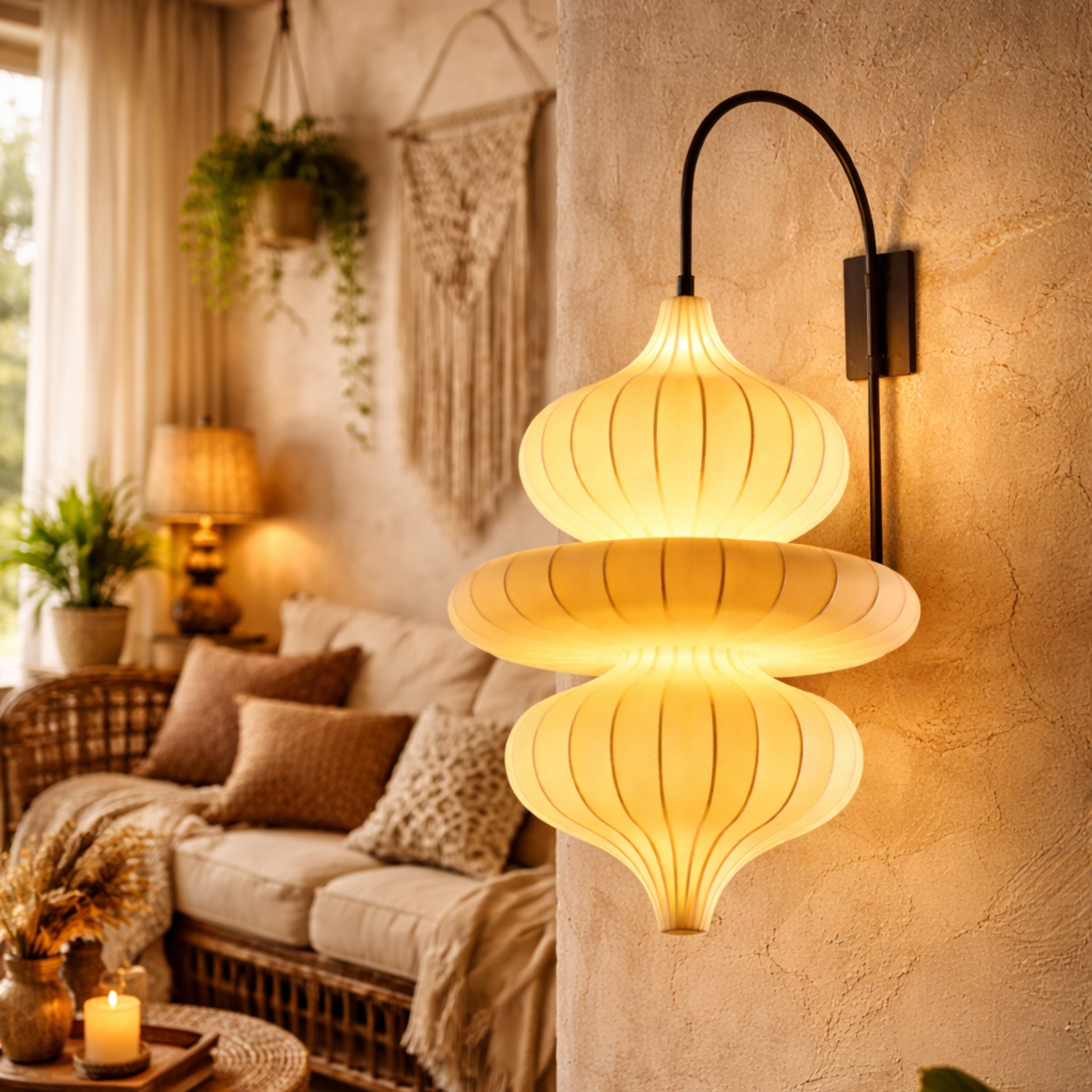 White Fabric Japanese Style Wall Lamp | Living Room, Bedroom, Hotel, Residential Space LP-110