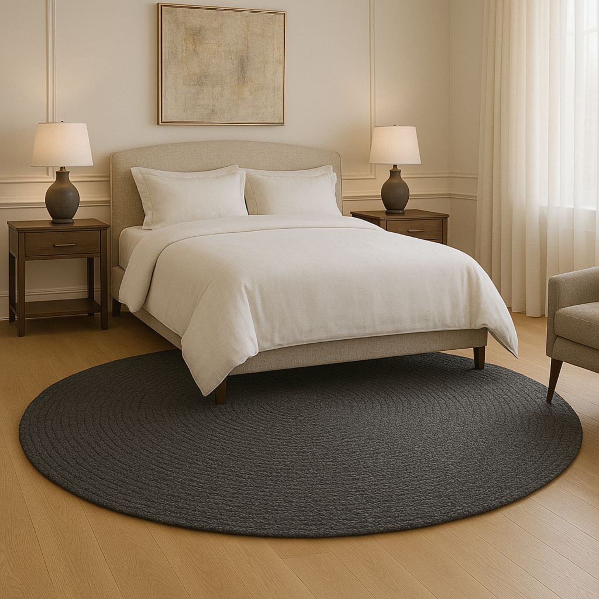 Boho Chic Black Jute Round Rug | Ideal for Residential & Commercial Spaces | RC-02