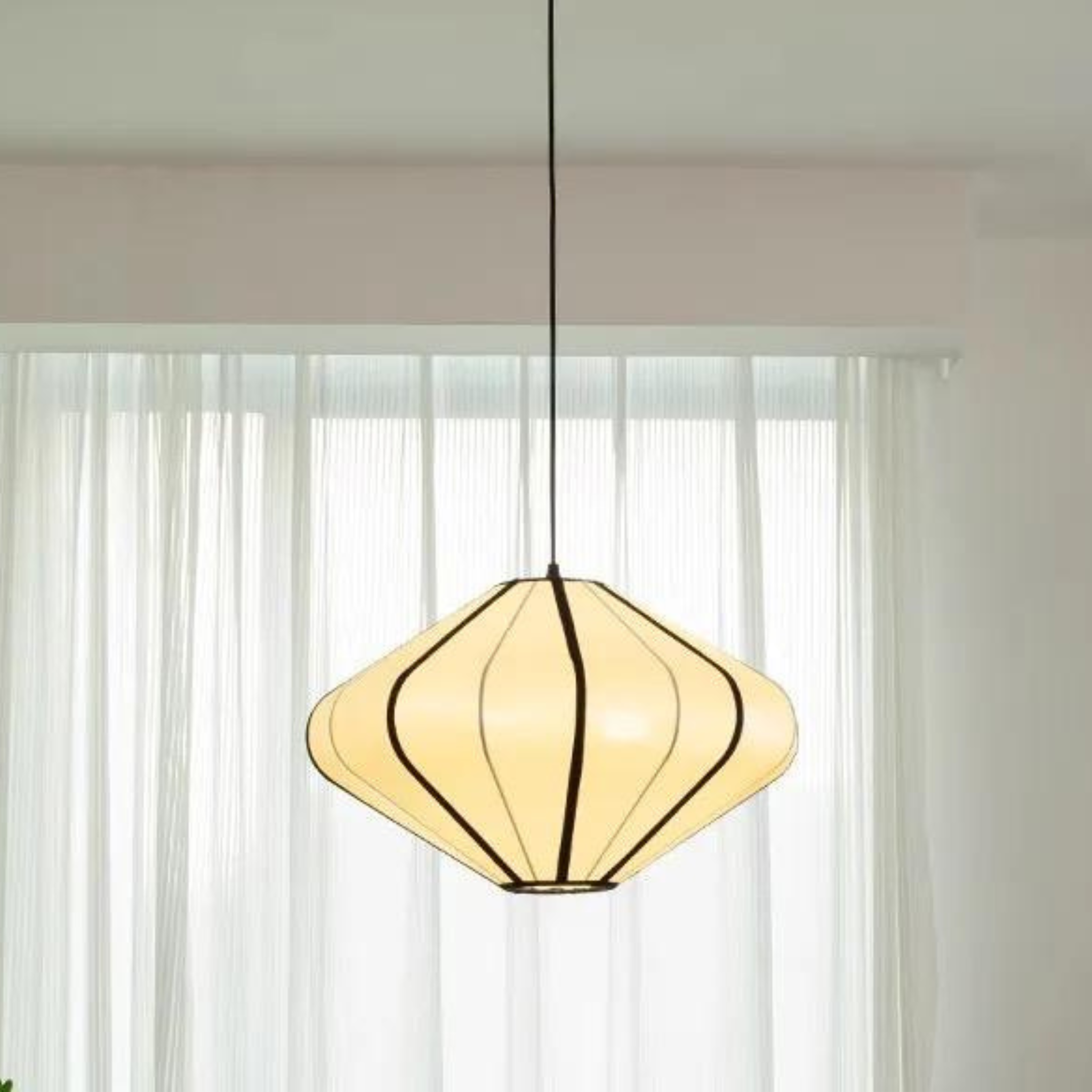 White Fabric Japanese Style Pendant Lamp | Living Room, Bedroom, Hotel, Residential Space LP-45