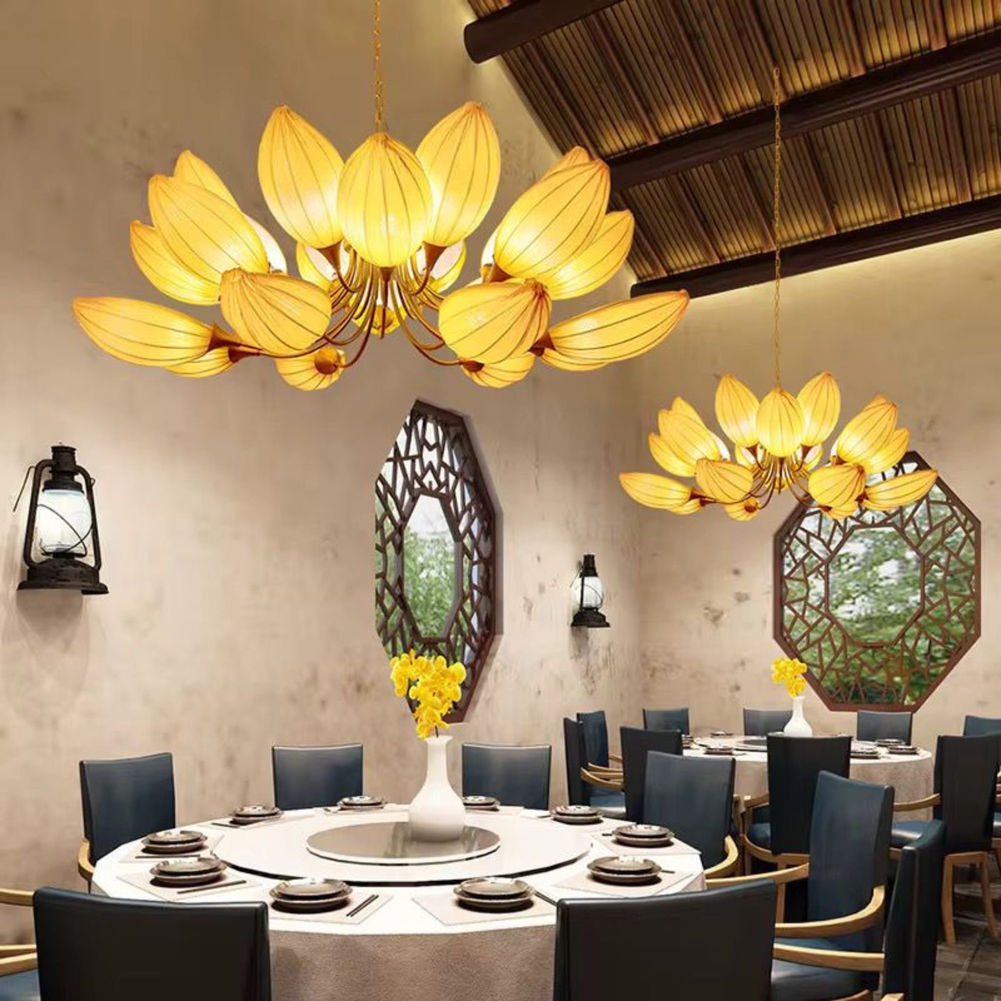 White Fabric Japanese Style Chandelier | Living Room, Bedroom, Hotel, Residential Space LP-95