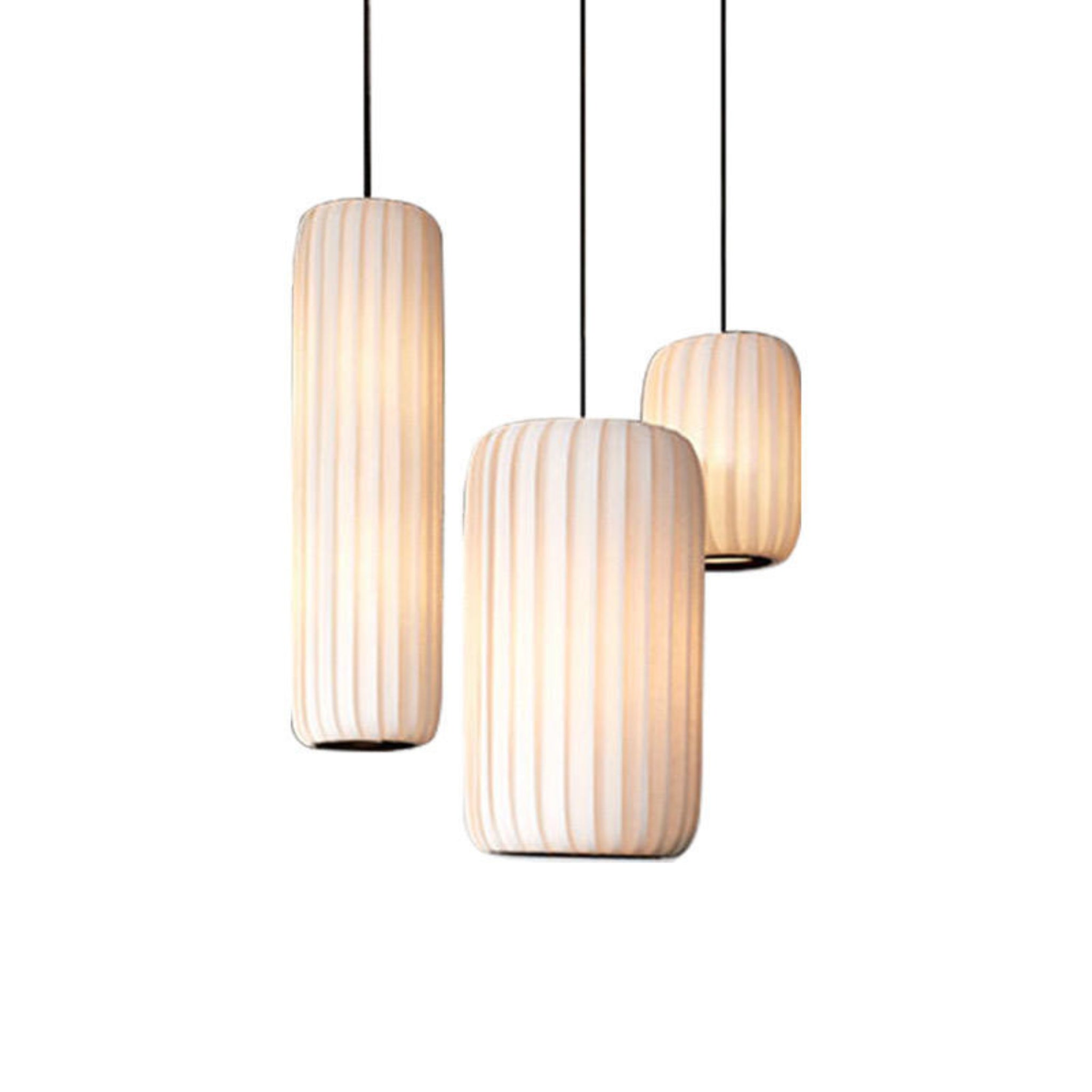 White Fabric Japanese Style Pendant Lamp Set of 3 | Living Room, Bedroom, Hotel, Residential Space LP-93