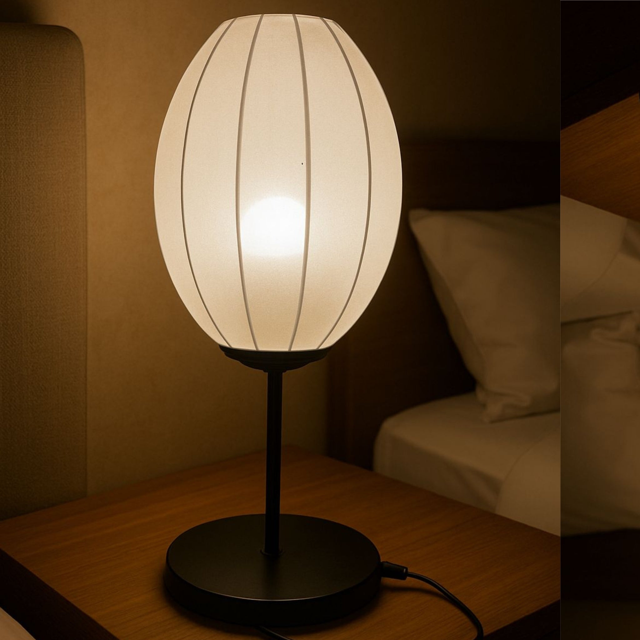 White Fabric Japanese Style Table Lamp | Living Room, Bedroom, Hotel, Residential Space LP-112