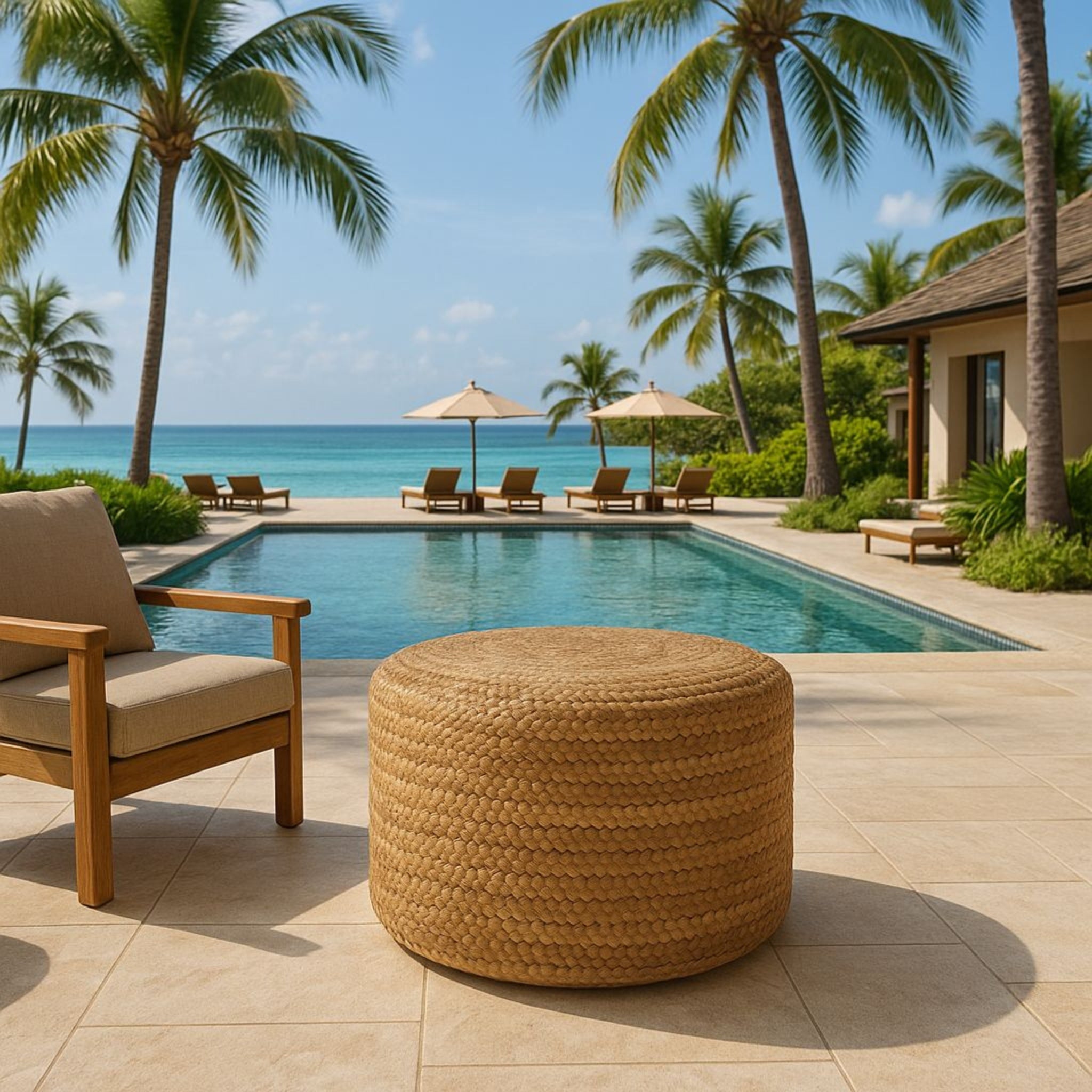 Handcrafted Jute Pouffe | Natural Woven Sitting Stool for Living Room & Bedroom