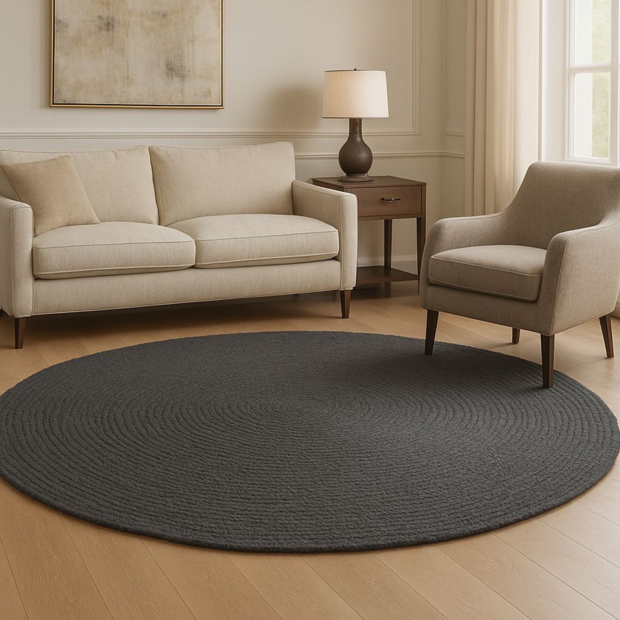 Boho Chic Black Jute Round Rug | Ideal for Residential & Commercial Spaces | RC-02
