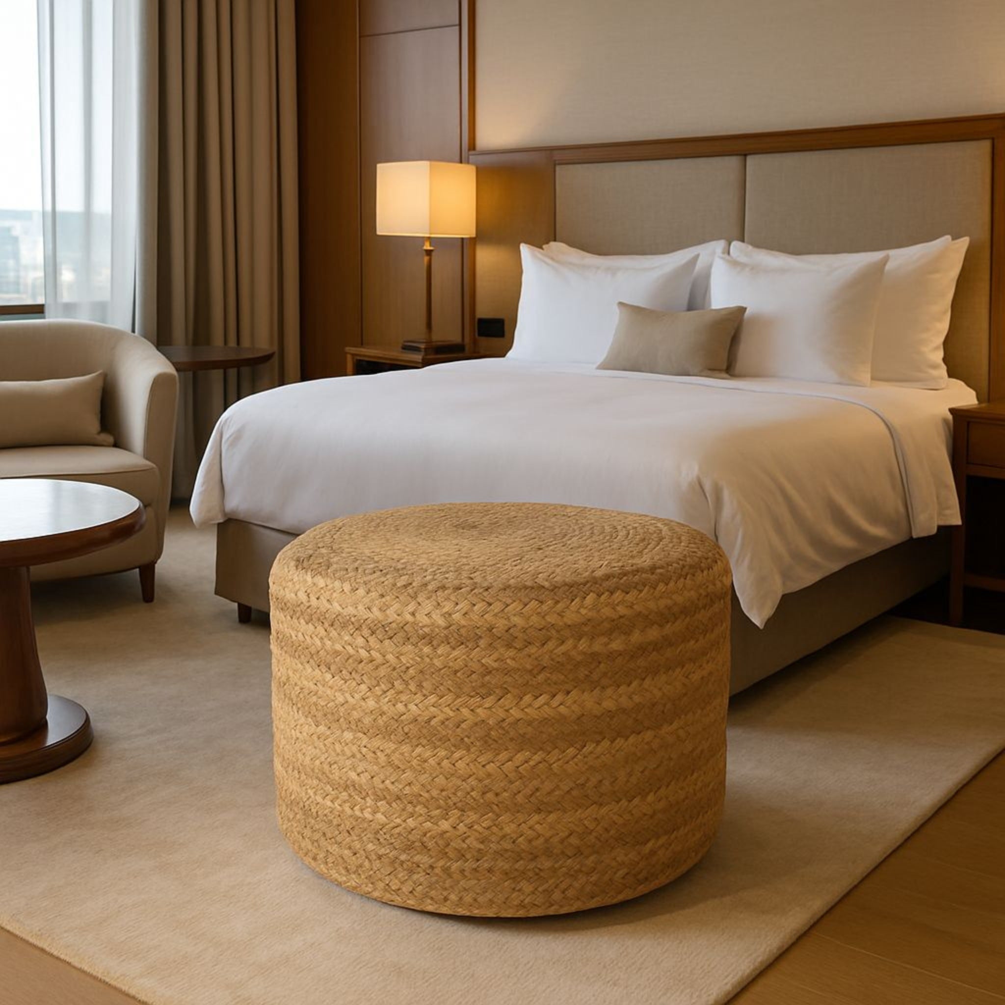 Handcrafted Jute Pouffe | Natural Woven Sitting Stool for Living Room & Bedroom