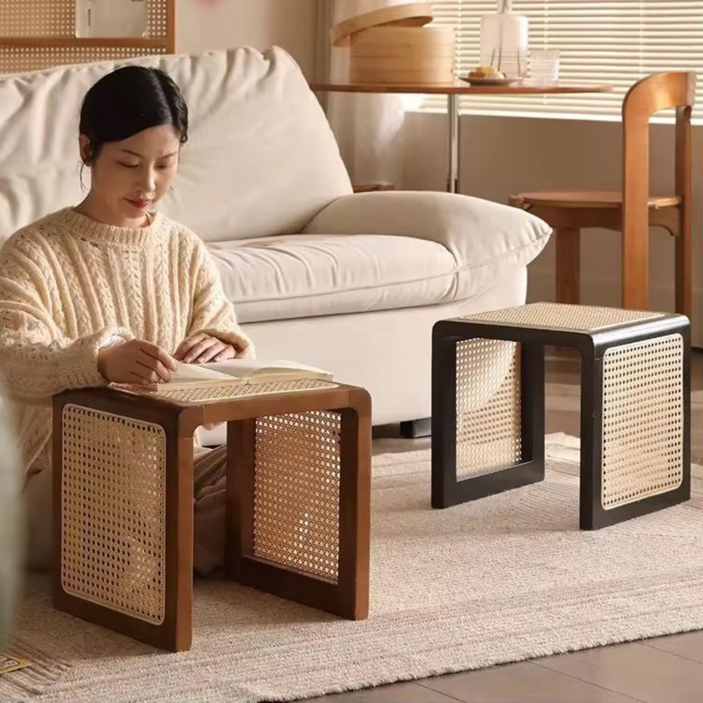 Rattan Tea stool | Rattan Wood Changing Shape Low Stool