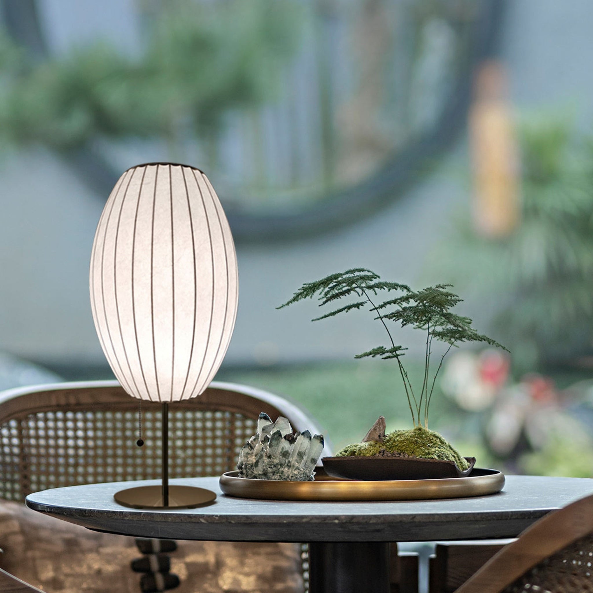 White Fabric Japanese Style Table Lamp | Living Room, Bedroom, Hotel, Residential Space LP-67