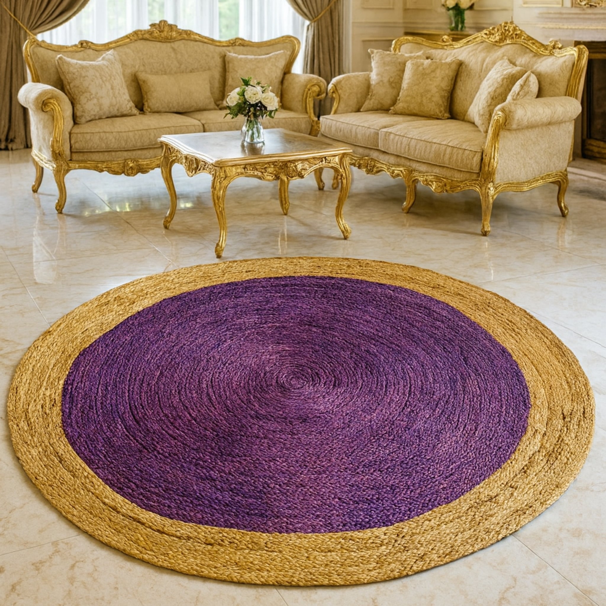 Natural Handwoven Jute Round Rug | Eco-Friendly Floor Carpet (4 ft Diameter)