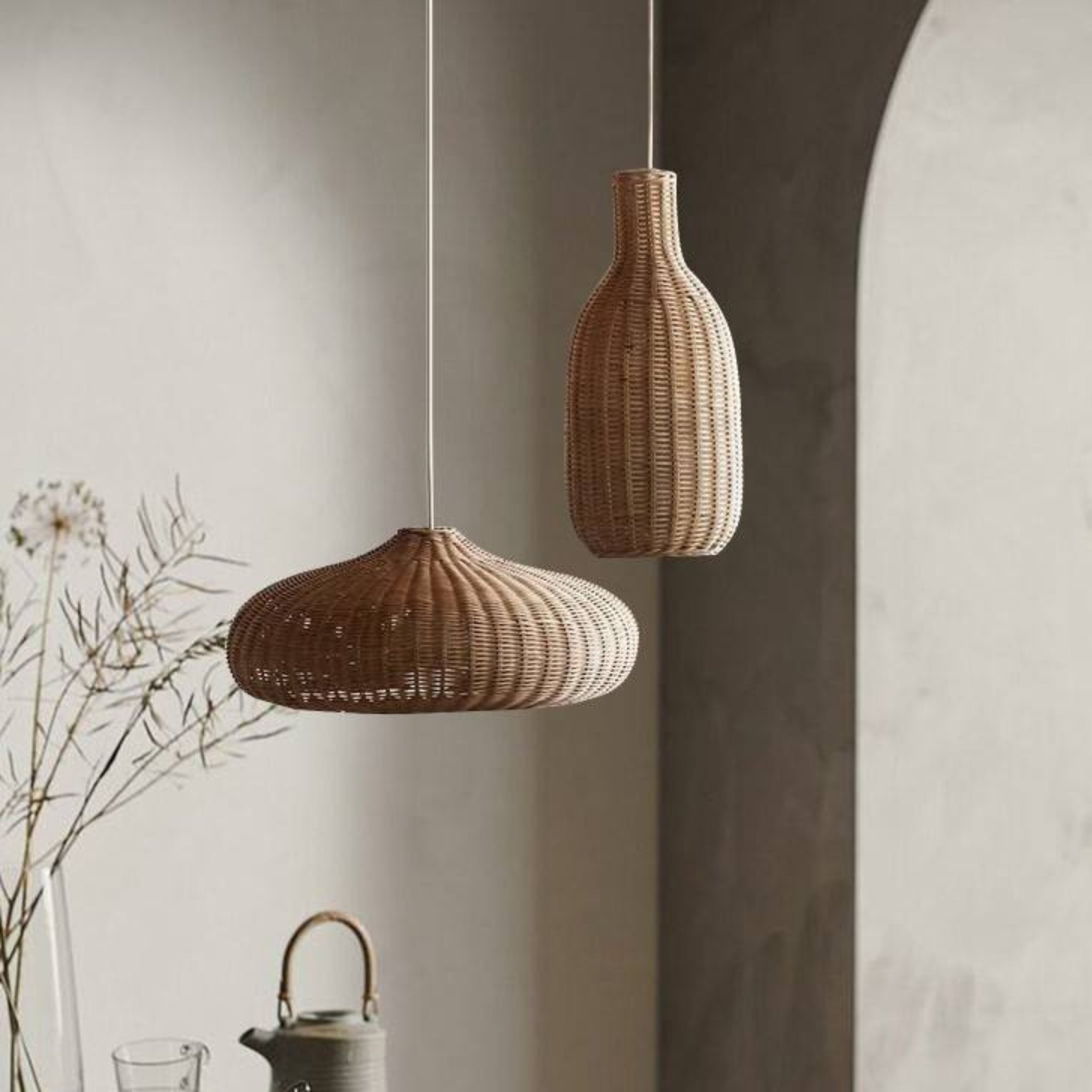 Set of 3 Natural Cane Hanging Lamps | Handcrafted Pendant Lighting for Living Room, Bedroom & Commercial Projects LP-94