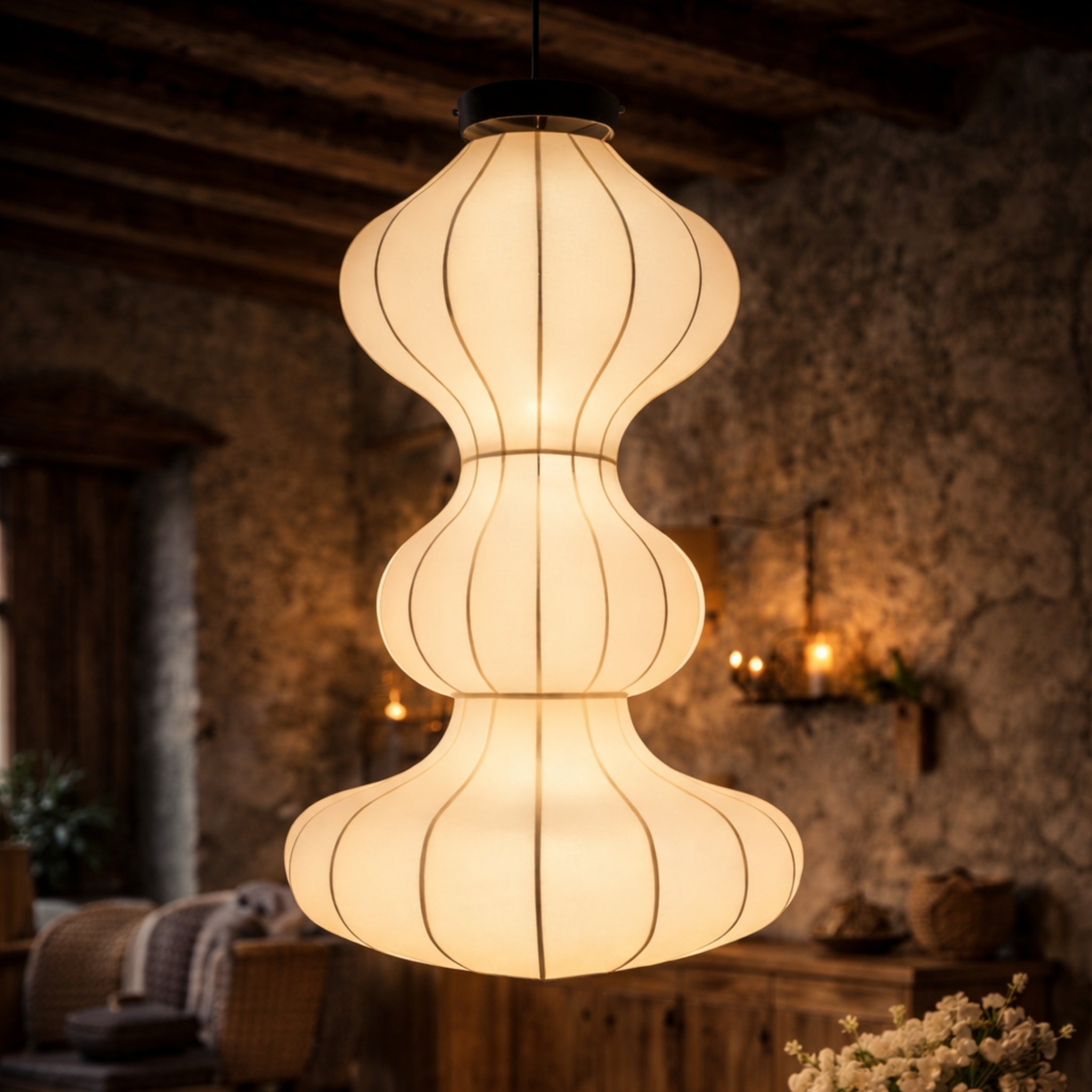 White Fabric Japanese Style Hanging Lamp | Living Room, Bedroom, Hotel, Residential Space LP-107