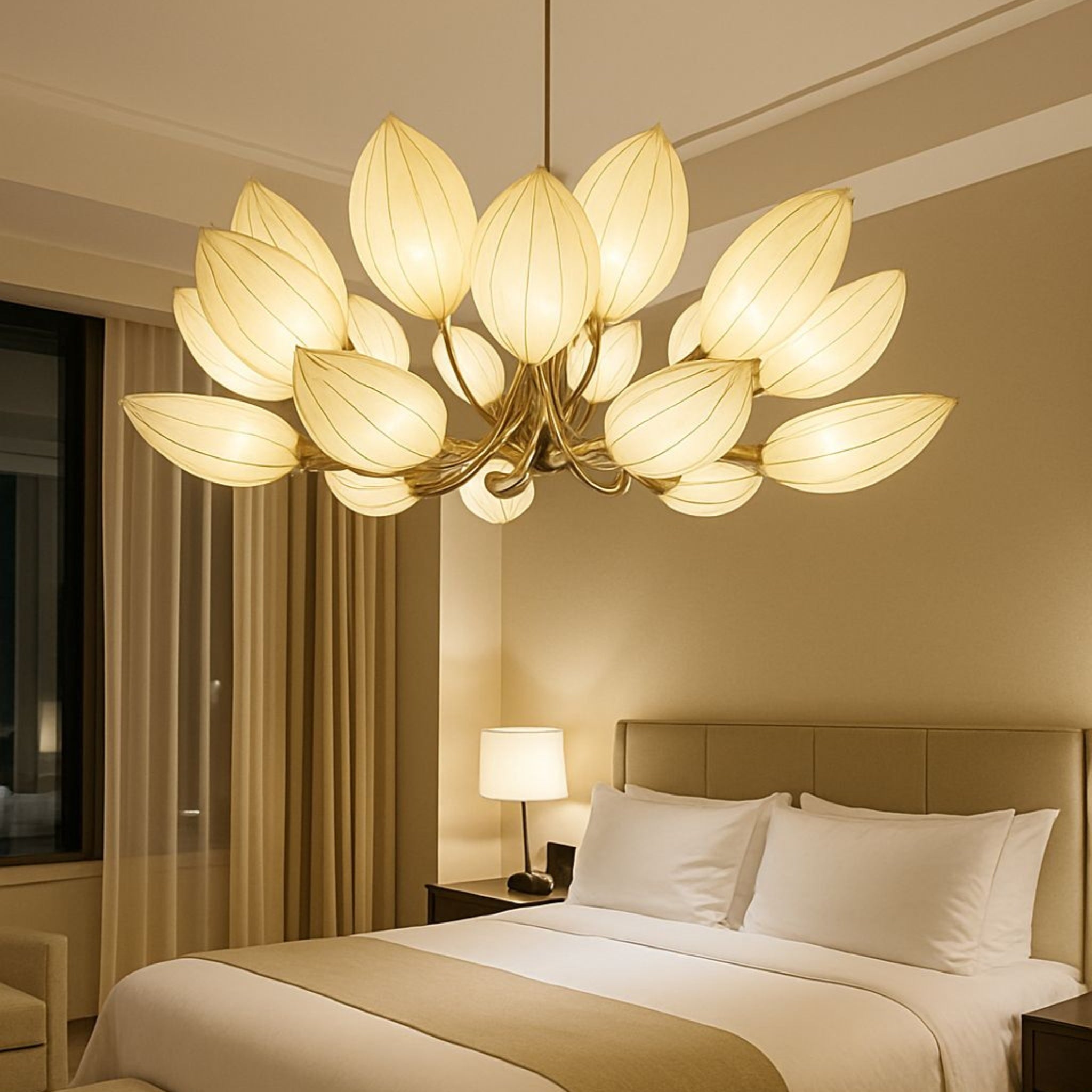 White Fabric Japanese Style Chandelier | Living Room, Bedroom, Hotel, Residential Space LP-95