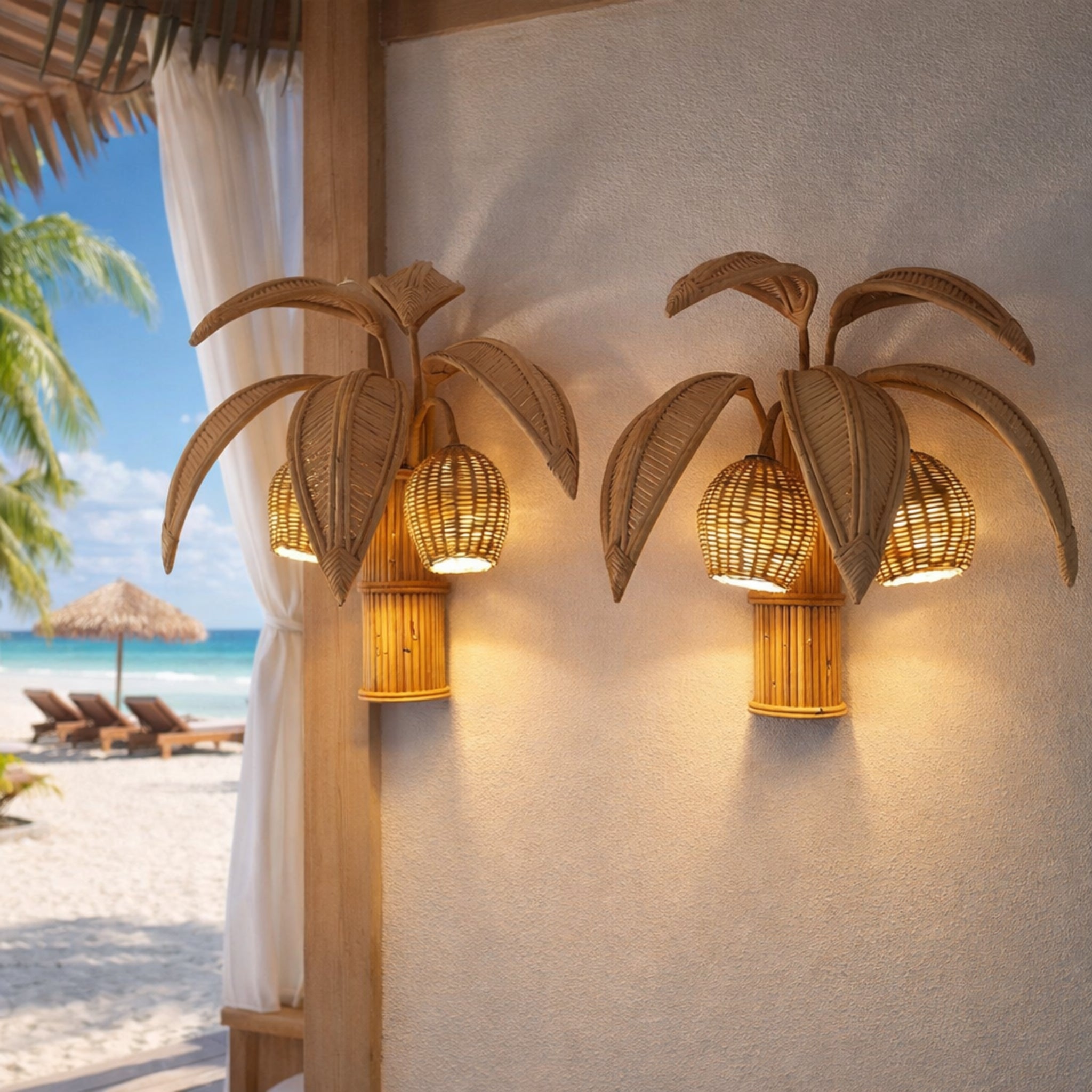 Handcrafted Rattan Wall Flower Lamp | Natural Cane Wall Light for Home & Hotels LP-105