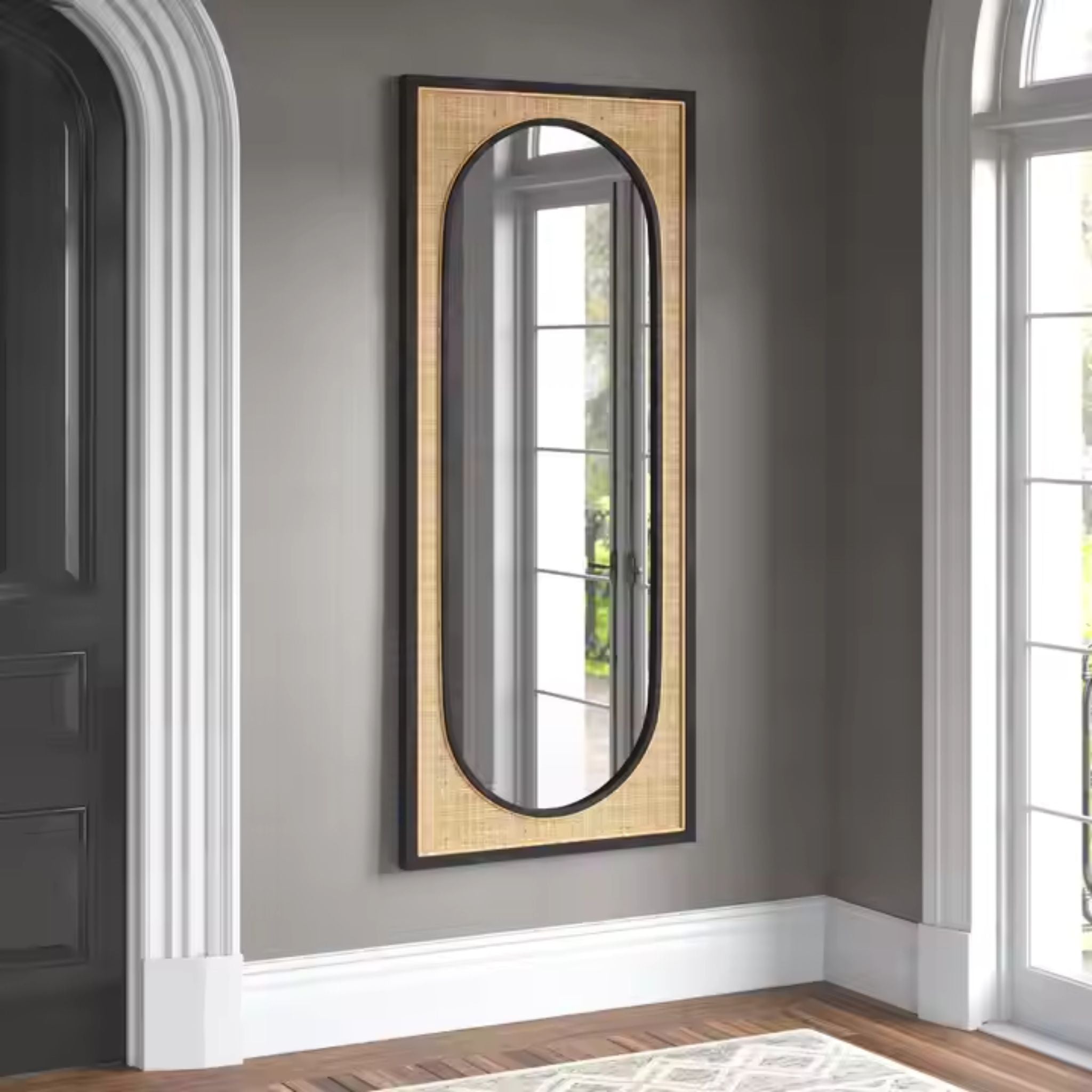 Cane Wall Mounted Rectangle Mirror | Modern Living Room Decorative  Mirror