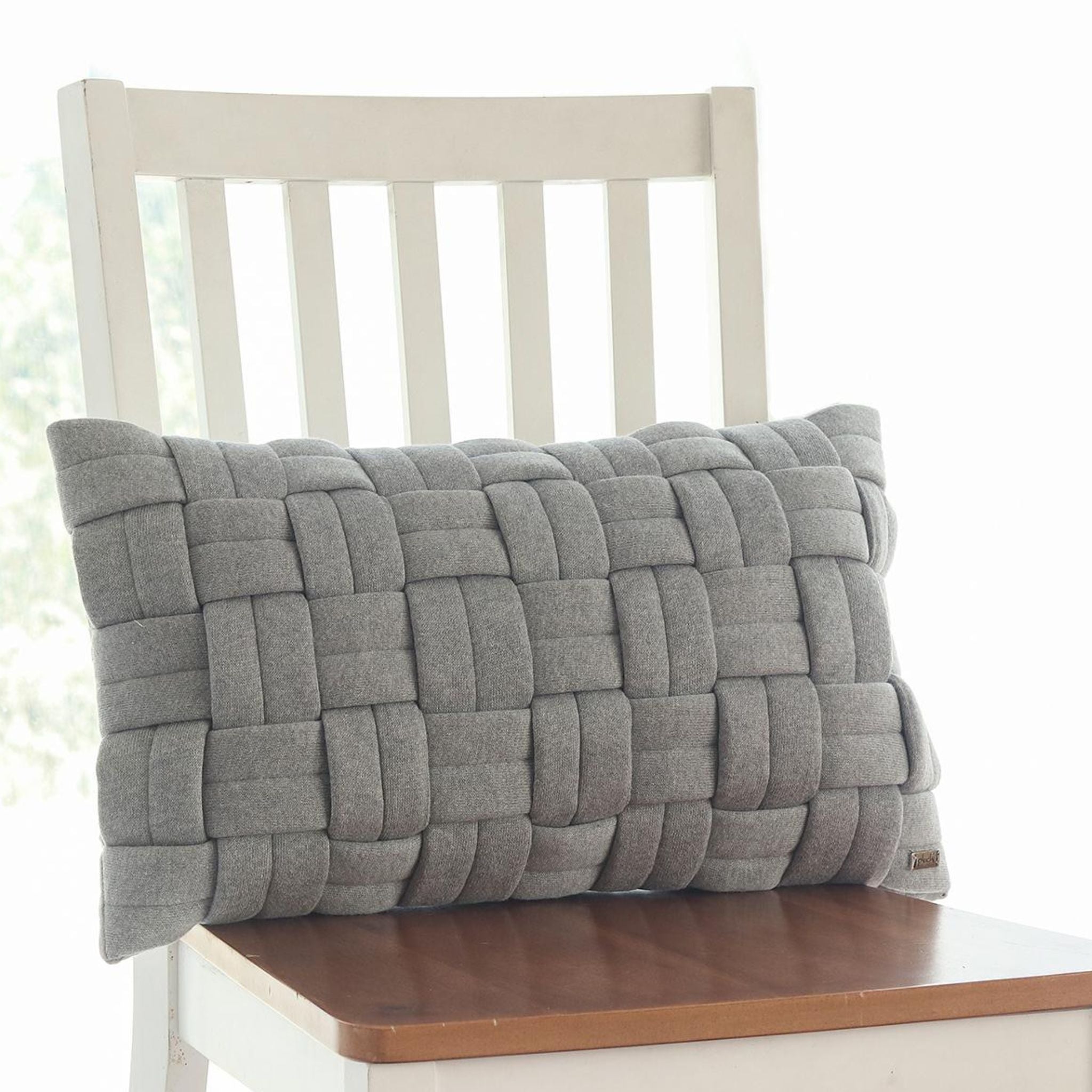 Cotton Knitted Decorative Light Grey Cushion Cover