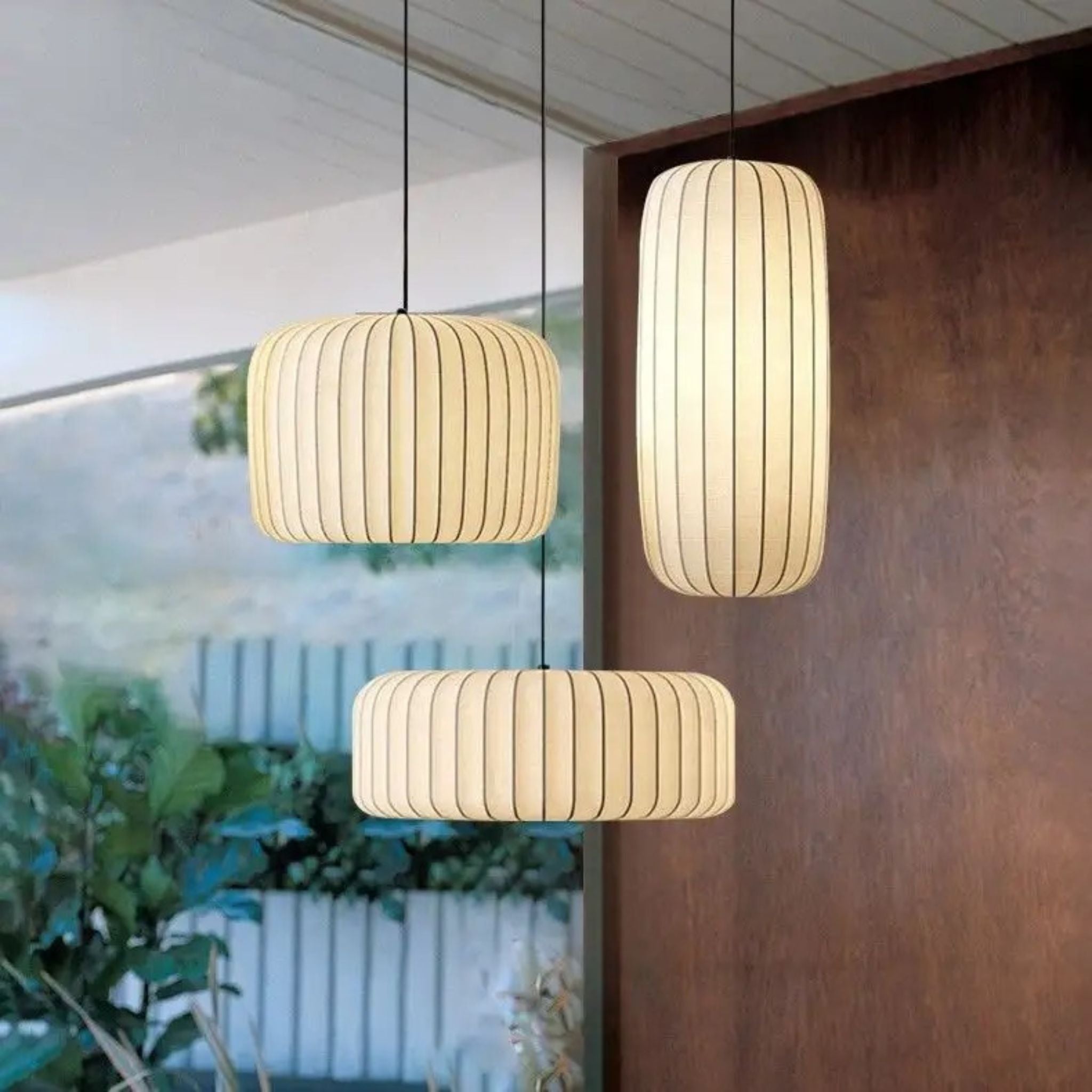 White Fabric Japanese Style Pendant Lamp Set of 3 | Living Room, Bedroom, Hotel, Residential Space LP-63