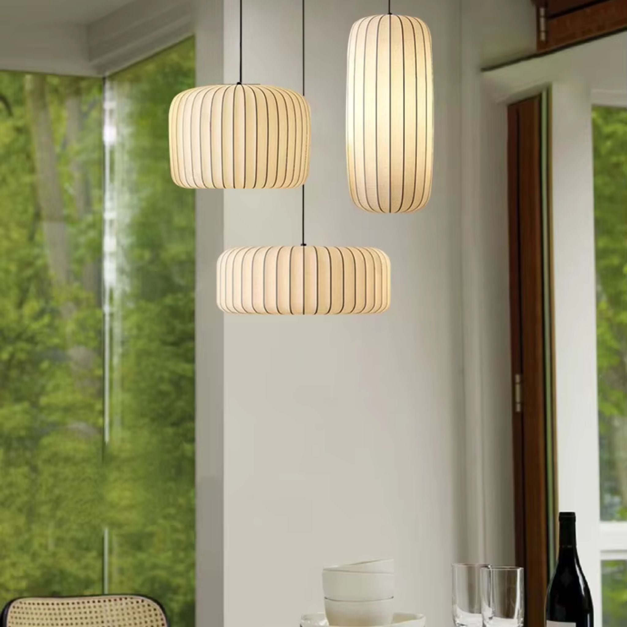 White Fabric Japanese Style Pendant Lamp Set of 3 | Living Room, Bedroom, Hotel, Residential Space LP-63