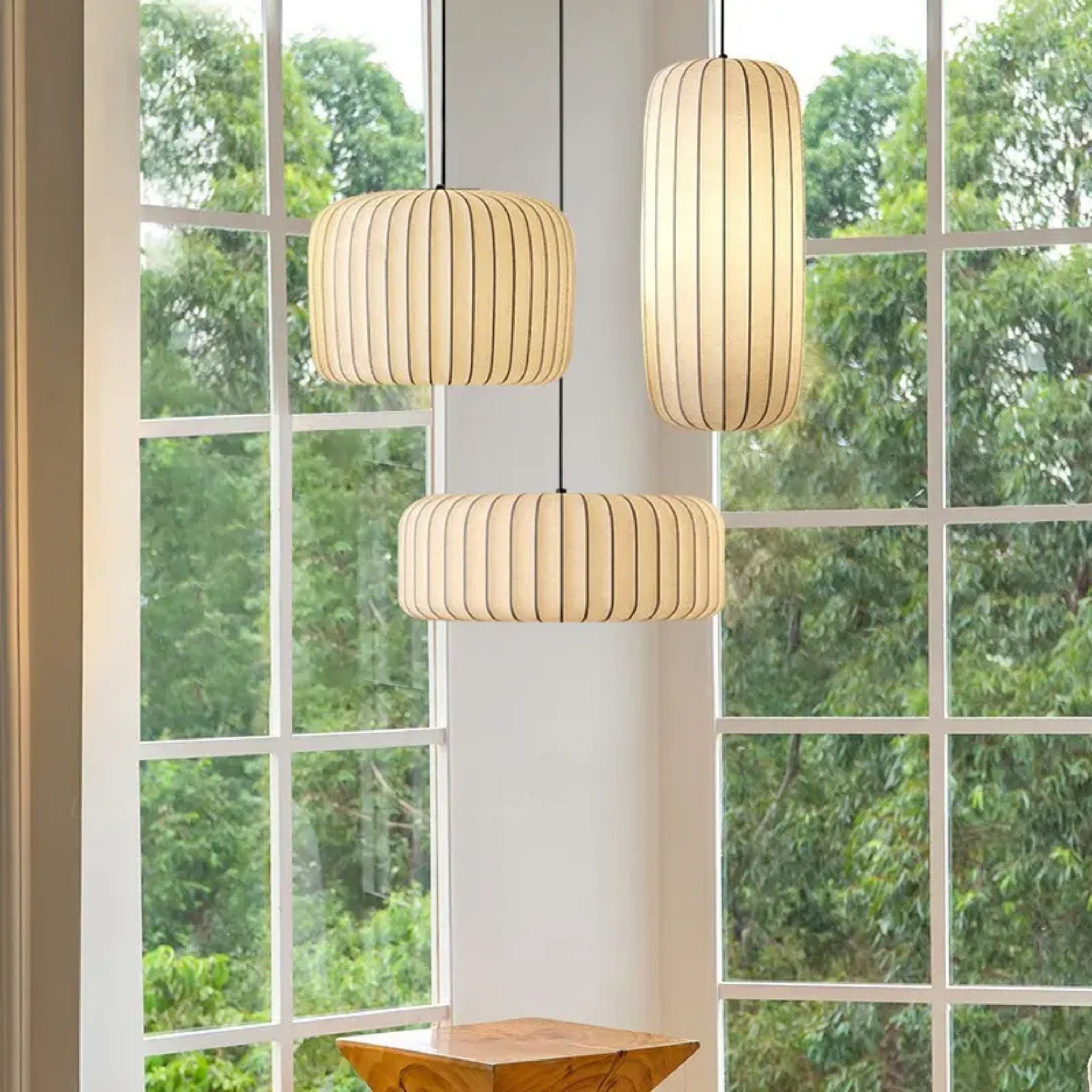 White Fabric Japanese Style Pendant Lamp Set of 3 | Living Room, Bedroom, Hotel, Residential Space LP-63