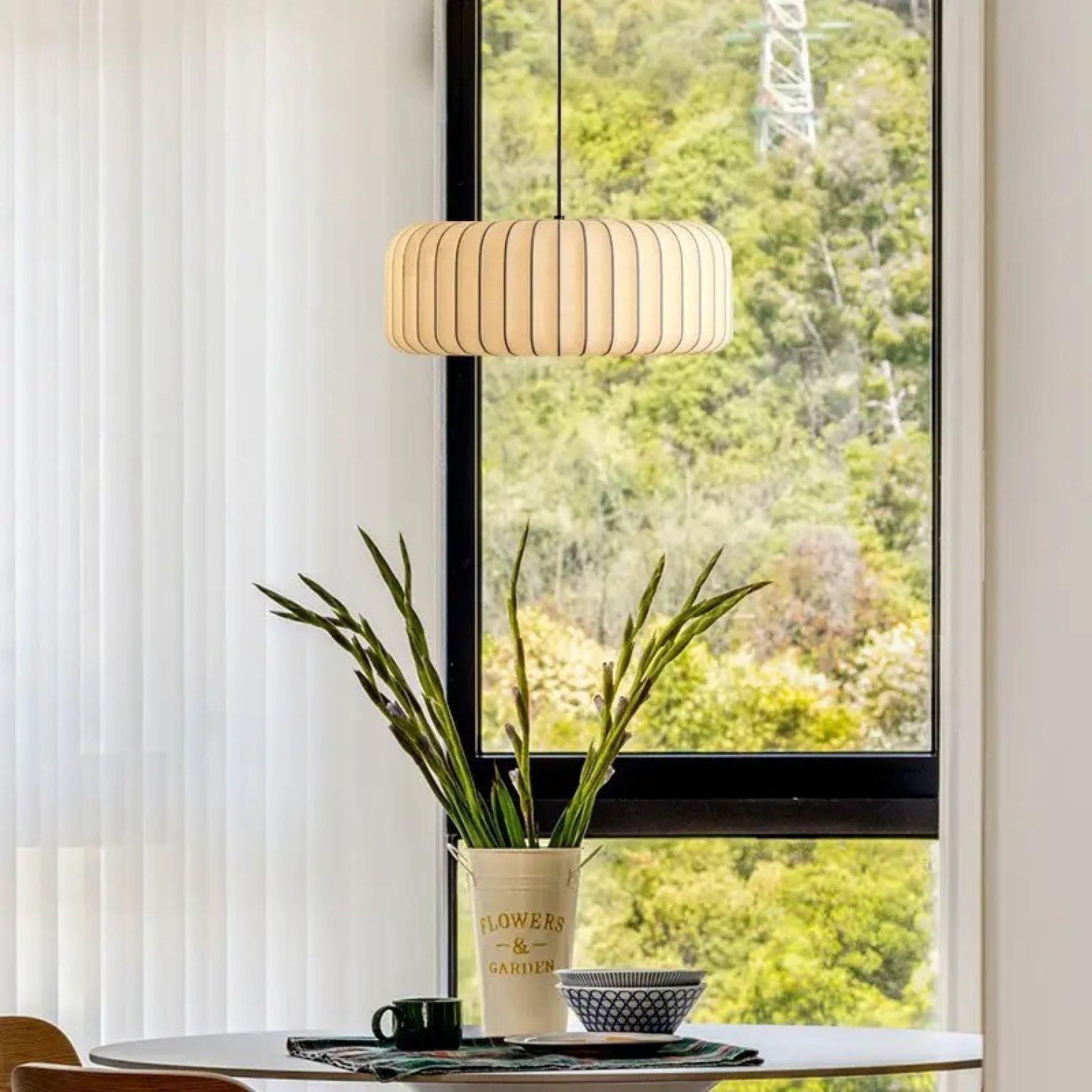 White Fabric Japanese Style Pendant Lamp Set of 3 | Living Room, Bedroom, Hotel, Residential Space LP-63