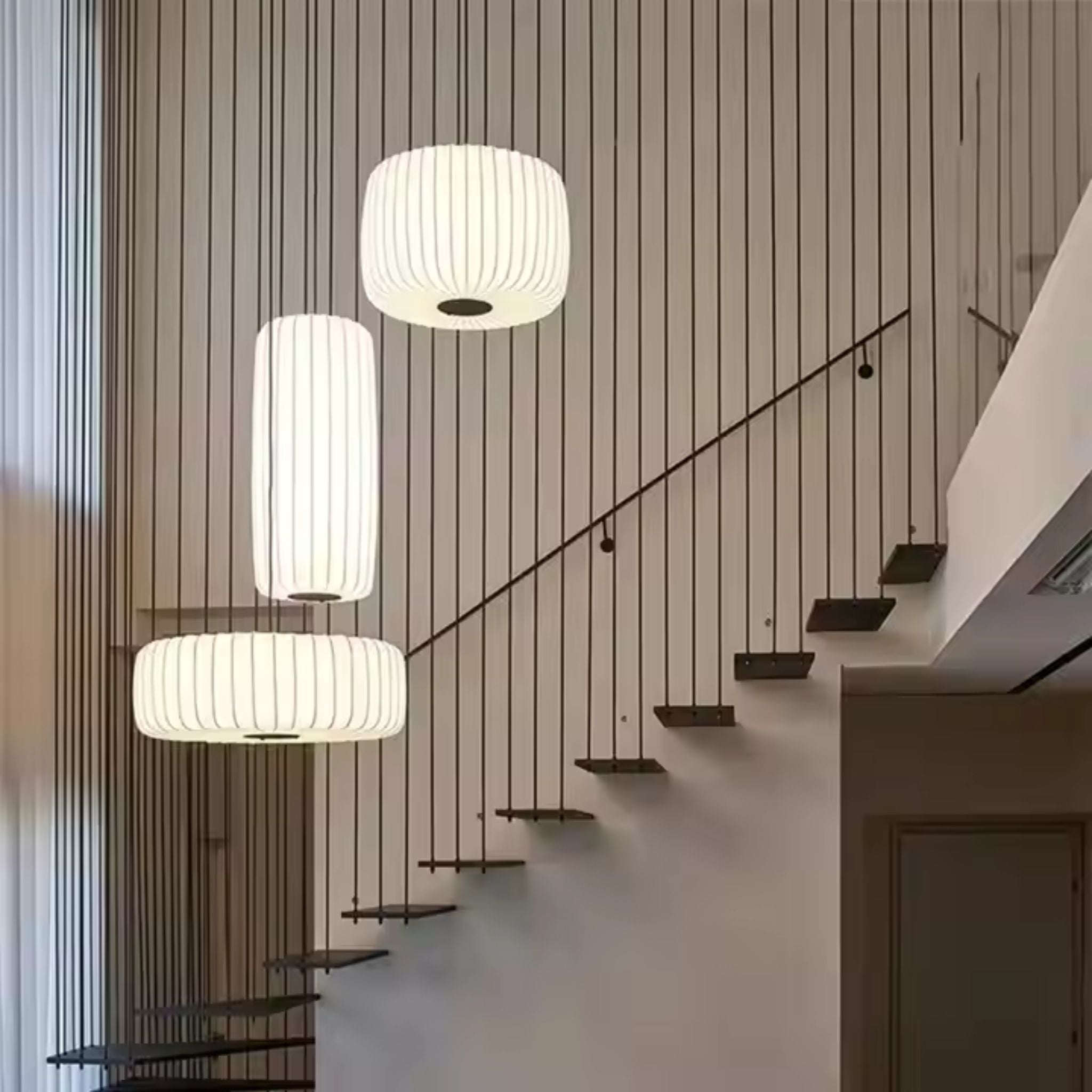 White Fabric Japanese Style Pendant Lamp Set of 3 | Living Room, Bedroom, Hotel, Residential Space LP-63