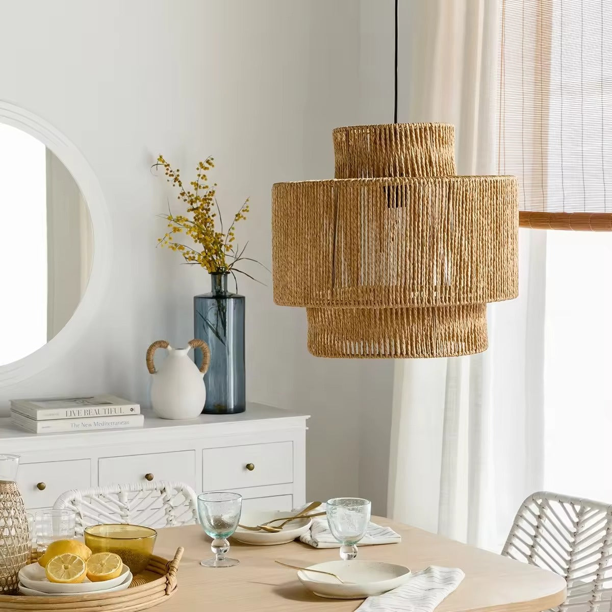 Raffia Pendant Lamp | Rattan Webbing Ceiling Raffia Lamp LP-12